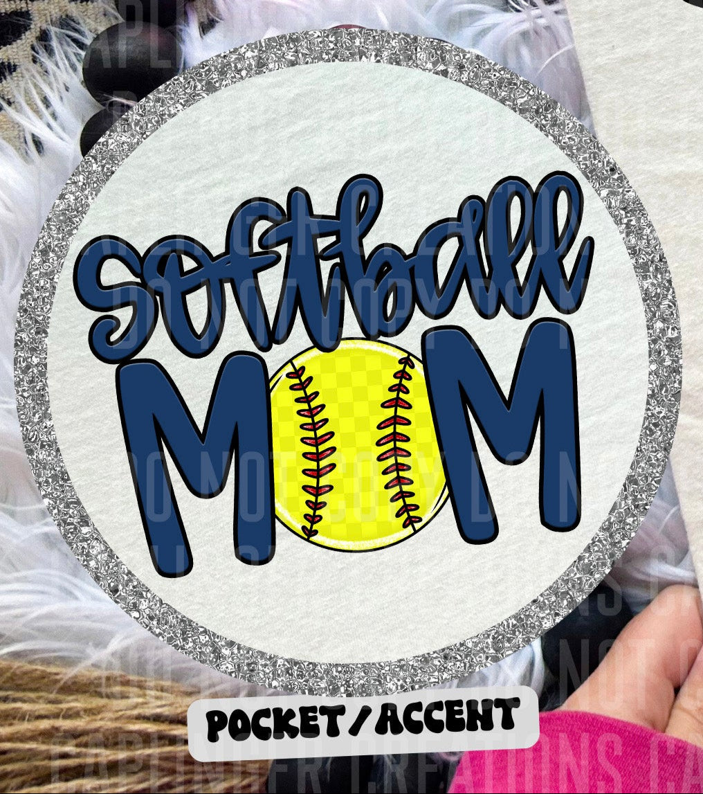 Softball Mom Navy Blue POCKET (Caplinger) DTF transfer