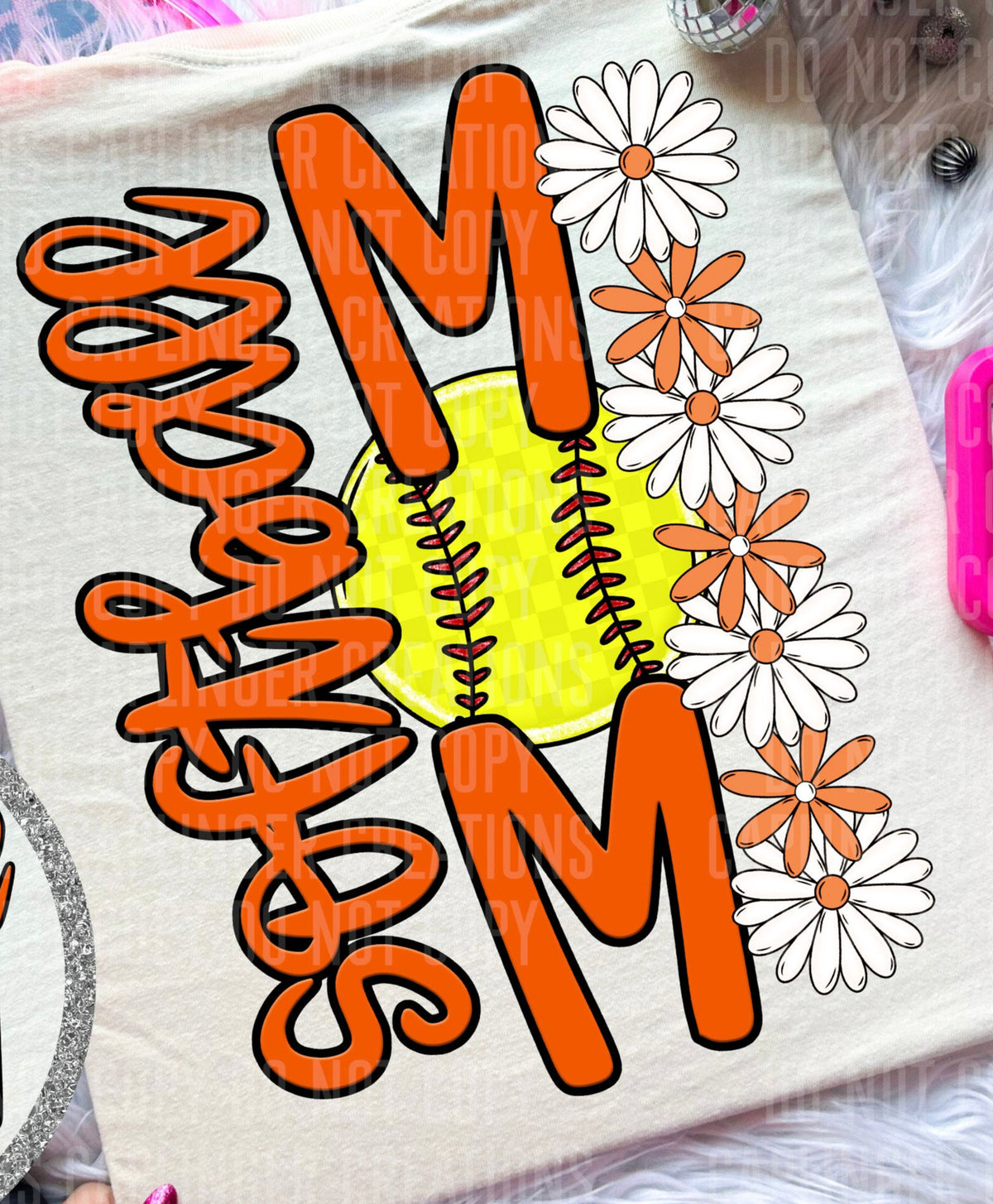 Softball Mom Orange Floral BACK PRINT (Caplinger) DTF transfer