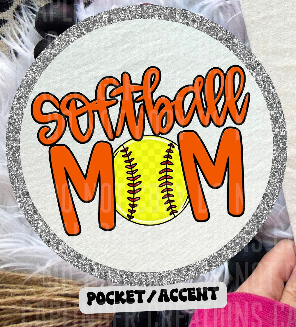 Softball Mom Orange POCKET (Caplinger) DTF transfer