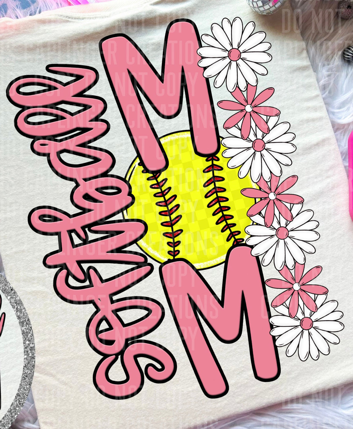 Softball Mom Light Pink Floral BACK PRINT (Caplinger) DTF transfer