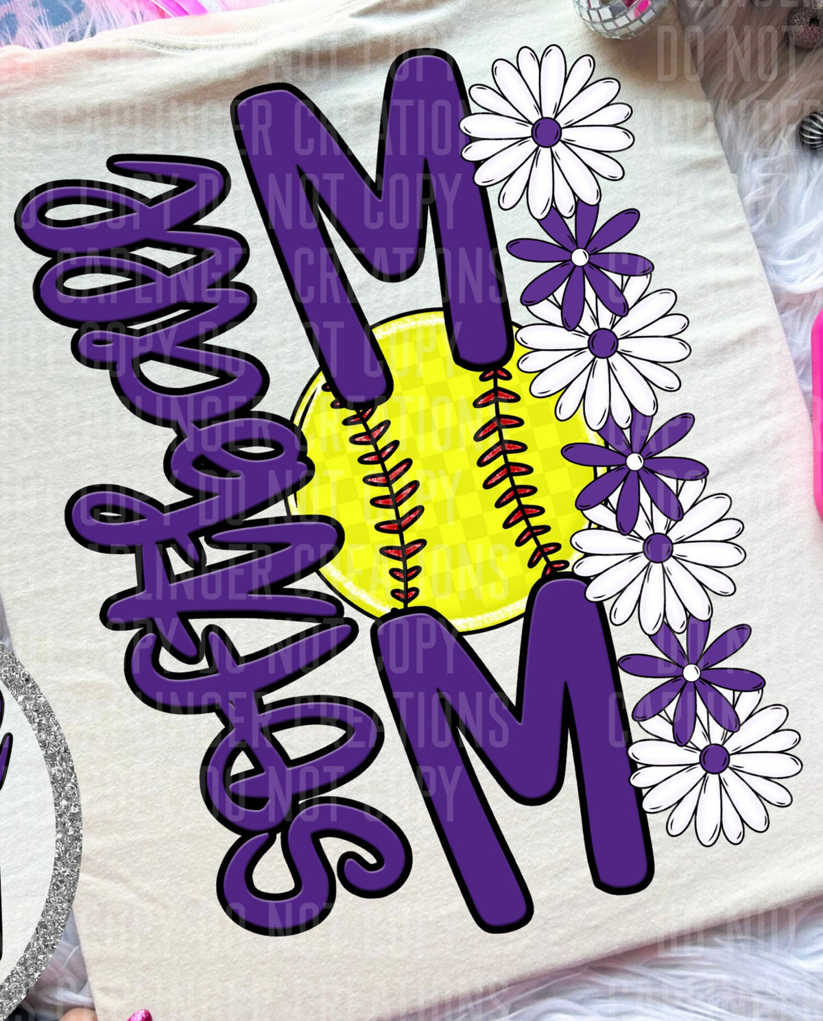 Softball Mom Purple Floral BACK PRINT (Caplinger) DTF transfer