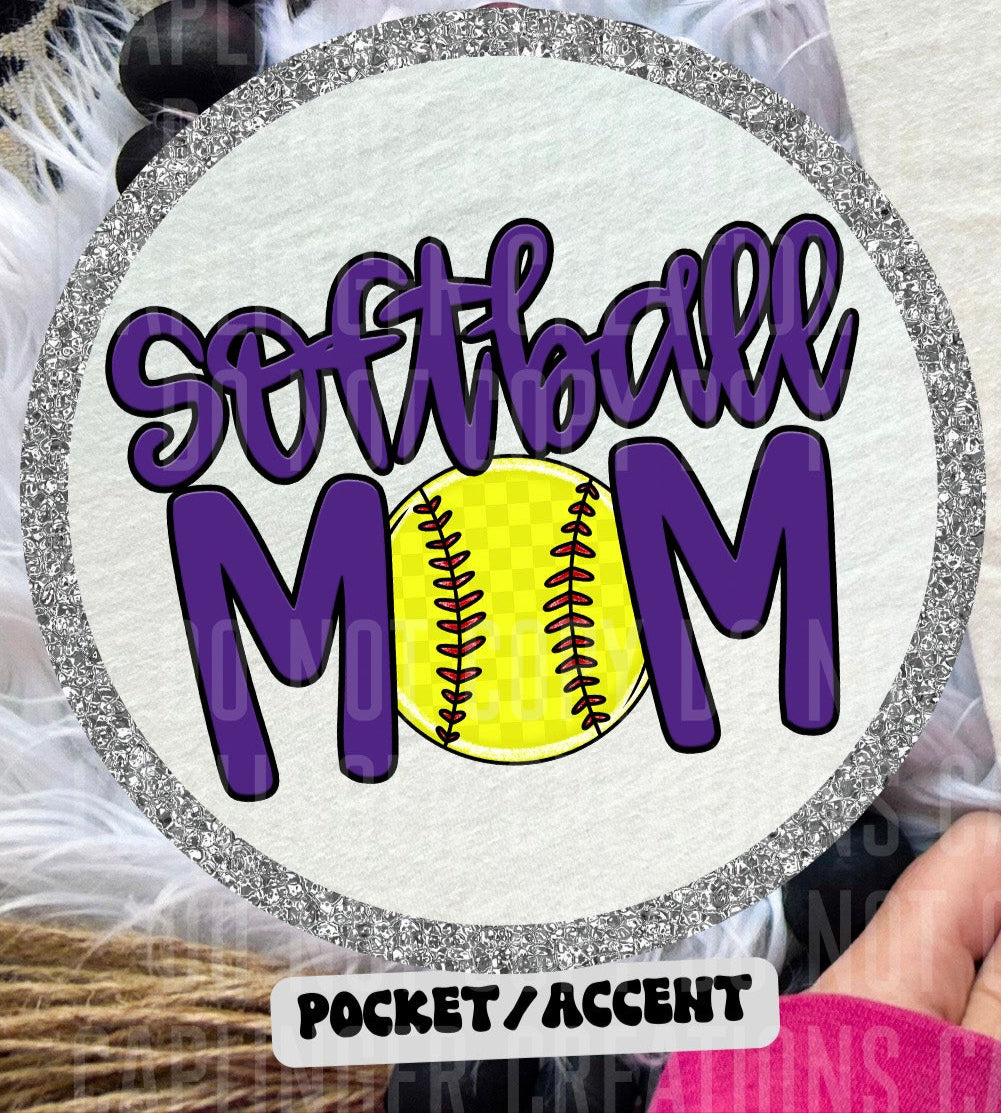 Softball Mom Purple POCKET (Caplinger) DTF transfer