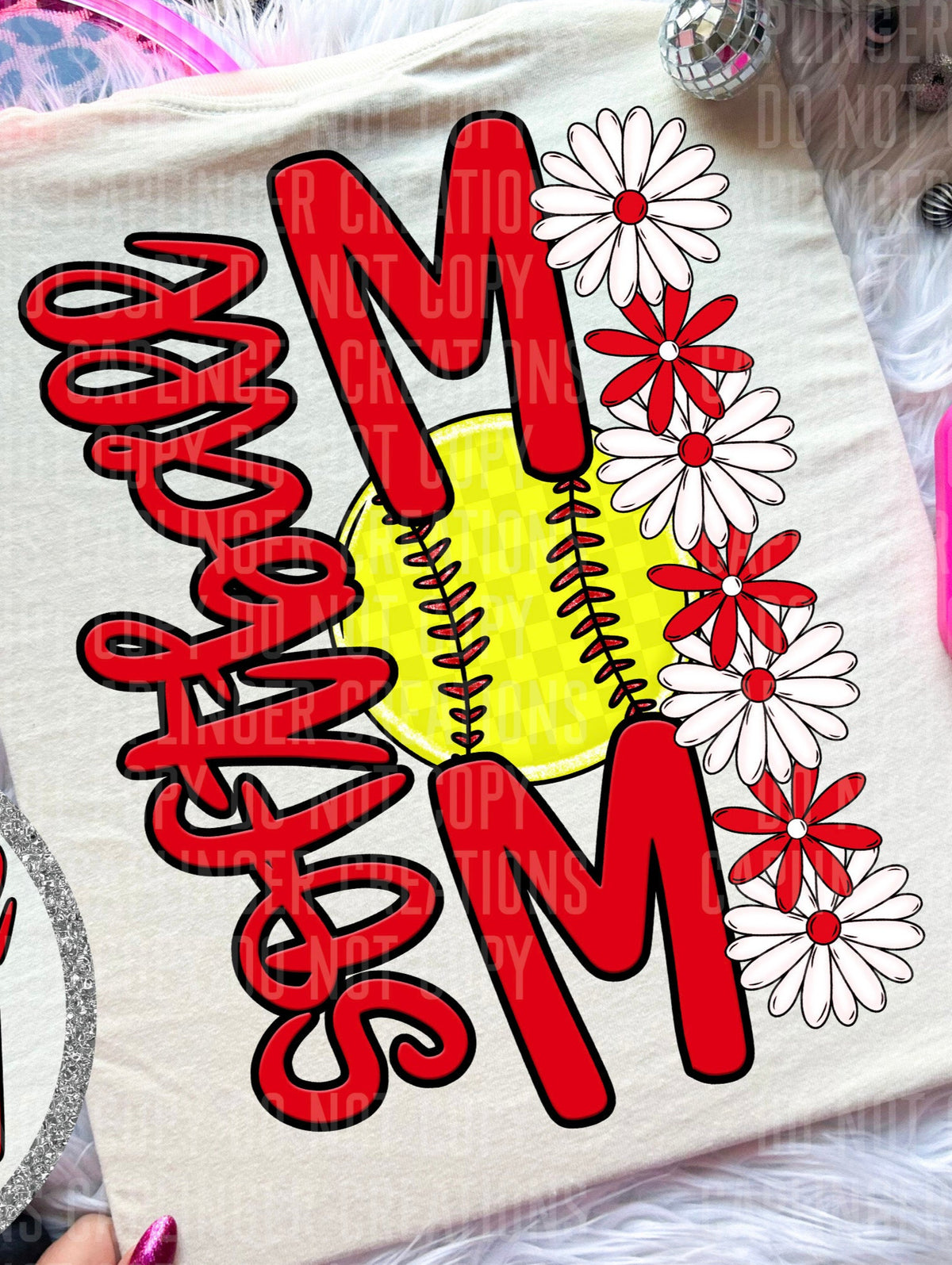 Softball Mom Red Floral BACK PRINT (Caplinger) DTF transfer