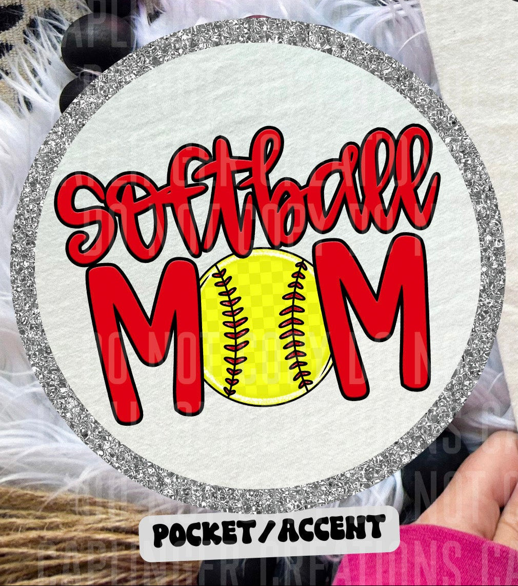 Softball Mom Red POCKET (Caplinger) DTF transfer