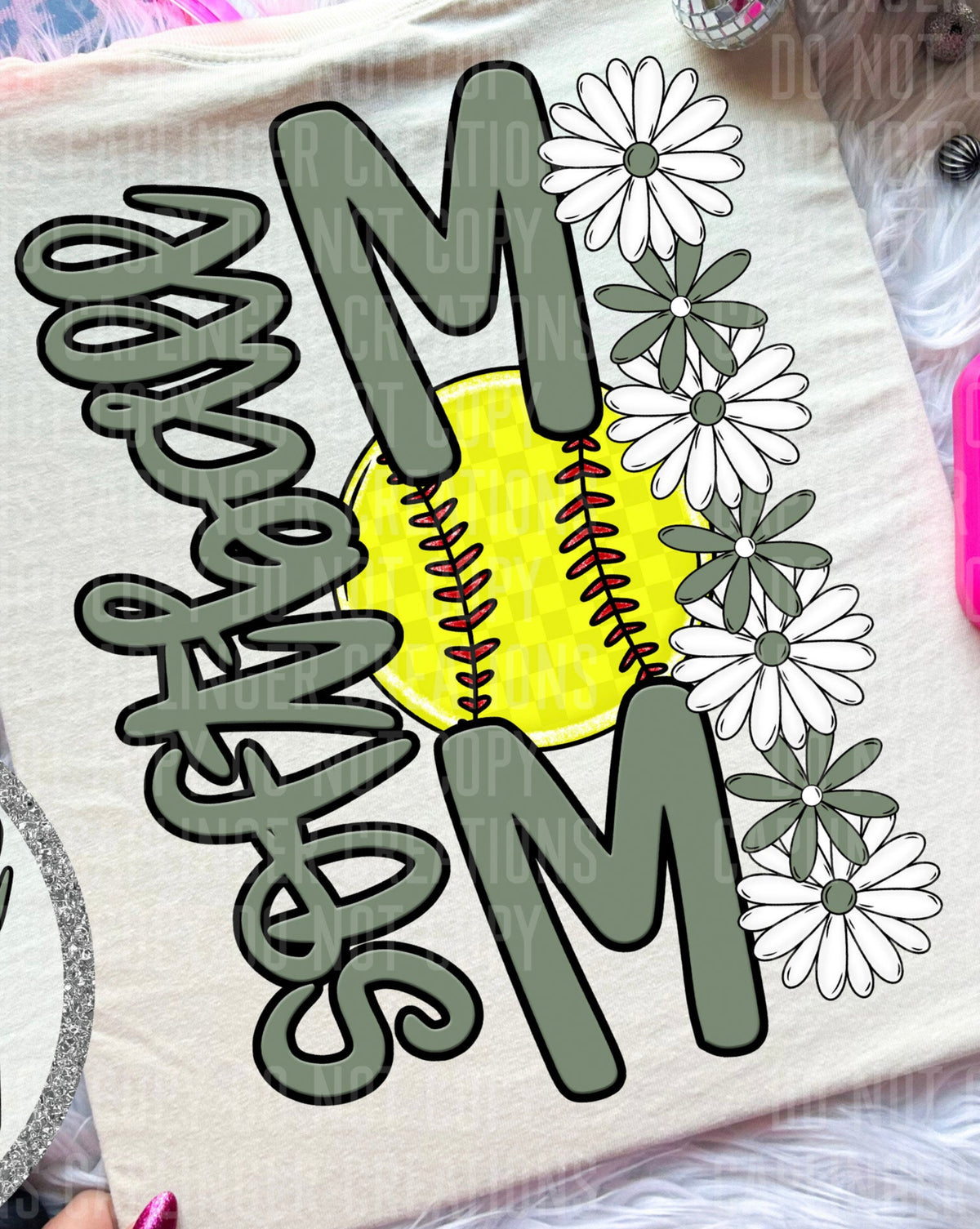 Softball Mom Sage Floral BACK PRINT (Caplinger) DTF transfer