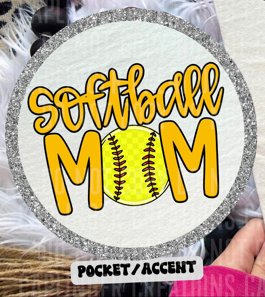 Softball Mom Yellow POCKET (Caplinger) DTF transfer