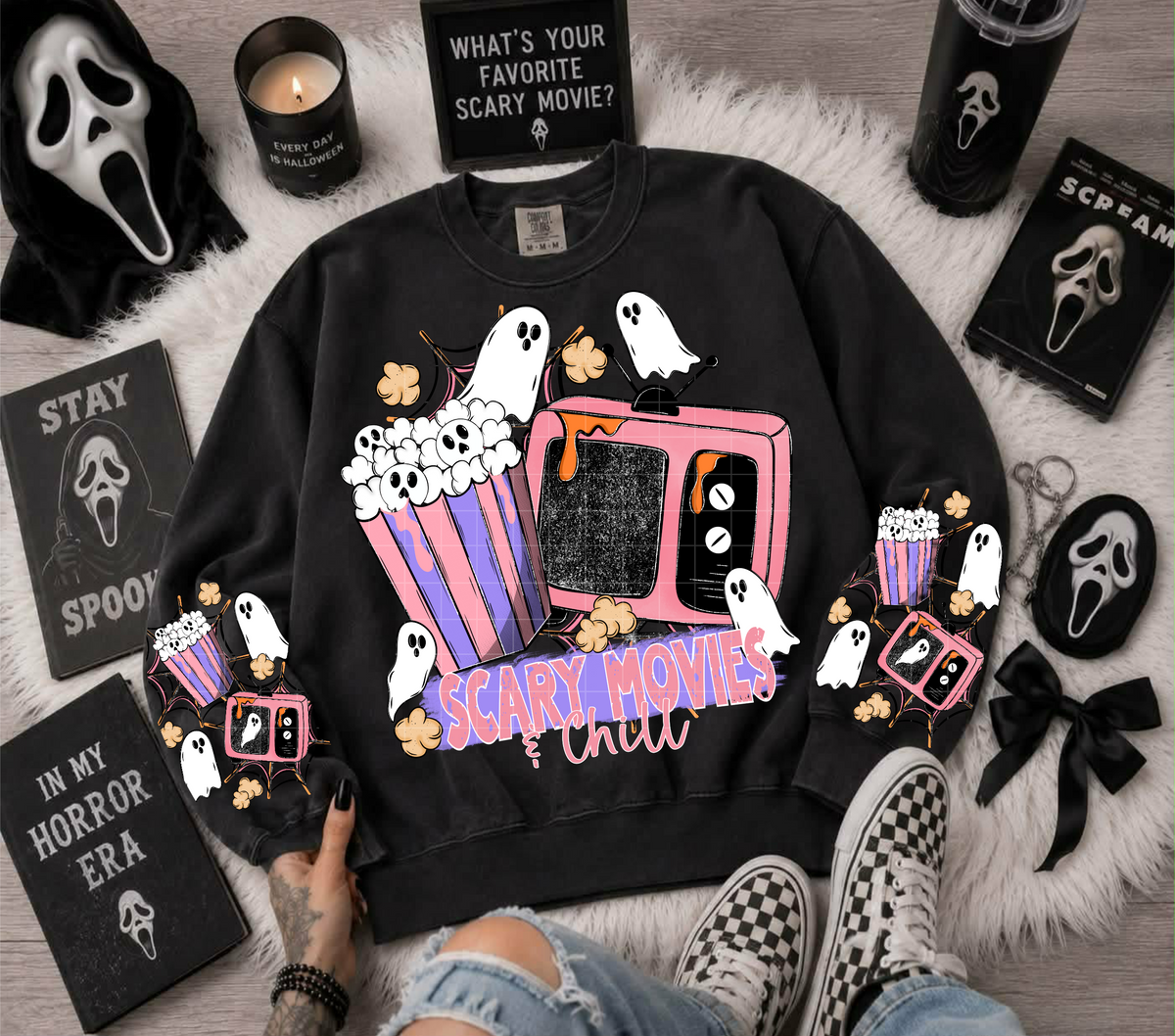 Scary movies & chill pink (Linda) DTF Transfer