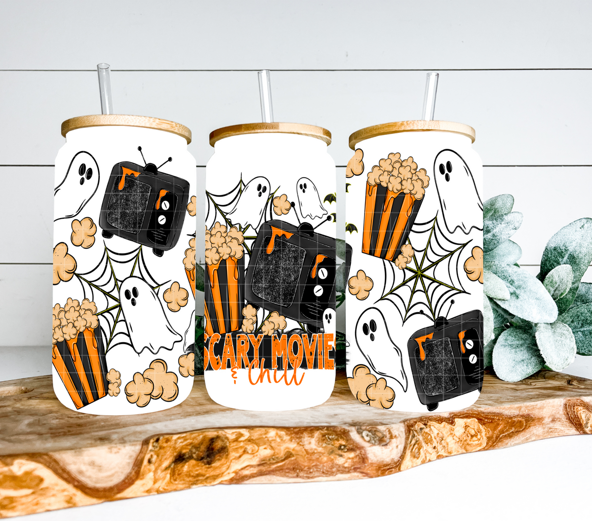 Scary movies & chill orange (Linda) UV DTF WRAP