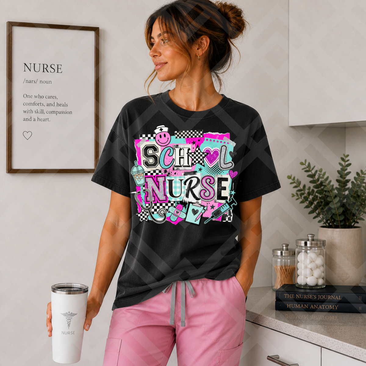 School nurse bright neon magazine font (Parker) DTF Transfer