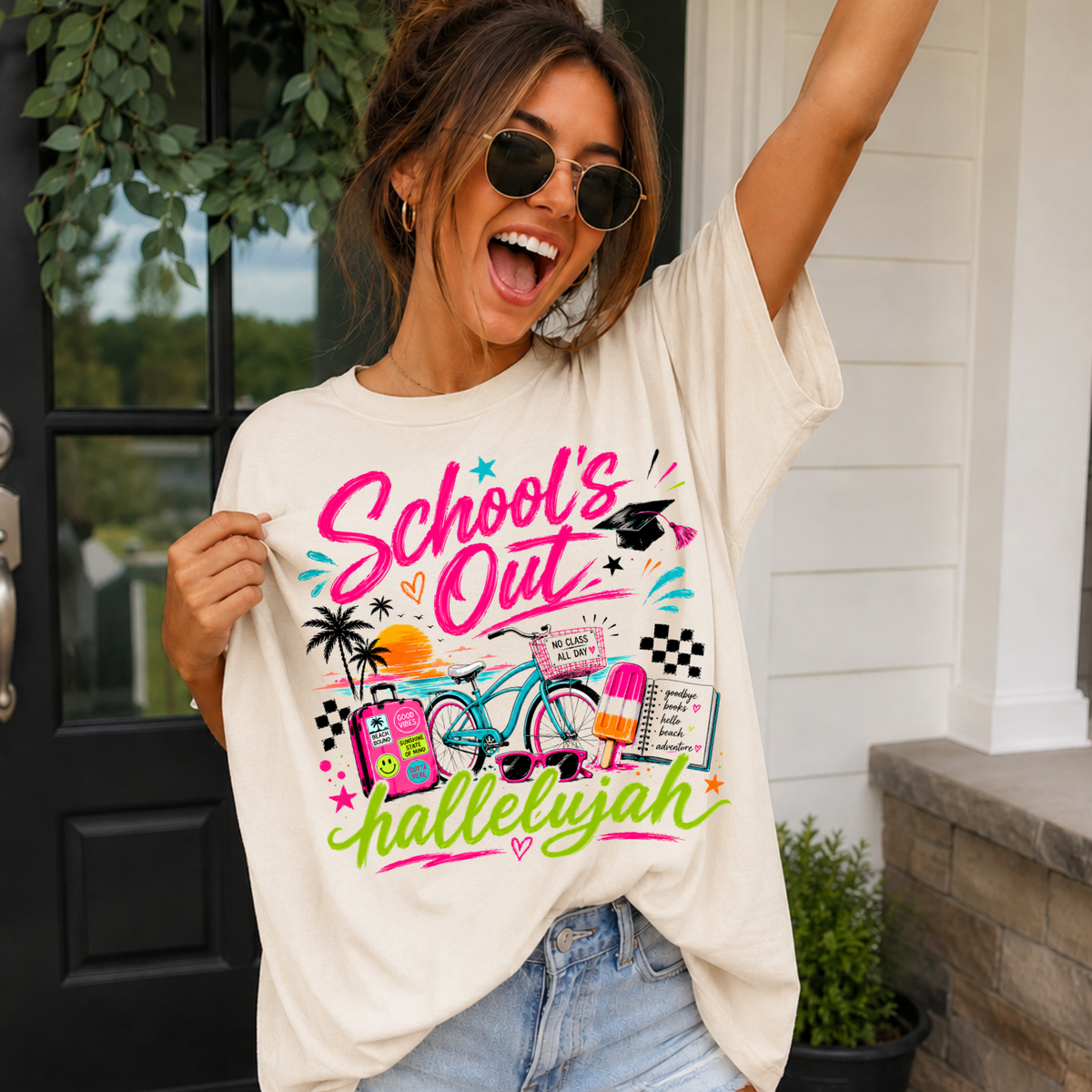 Schools out hallelujah PINK and GREEN (Parker) DTF Transfer