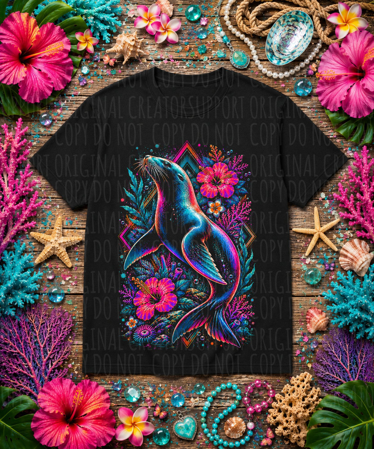 Floral sea lion (Starlight) DTF Transfer