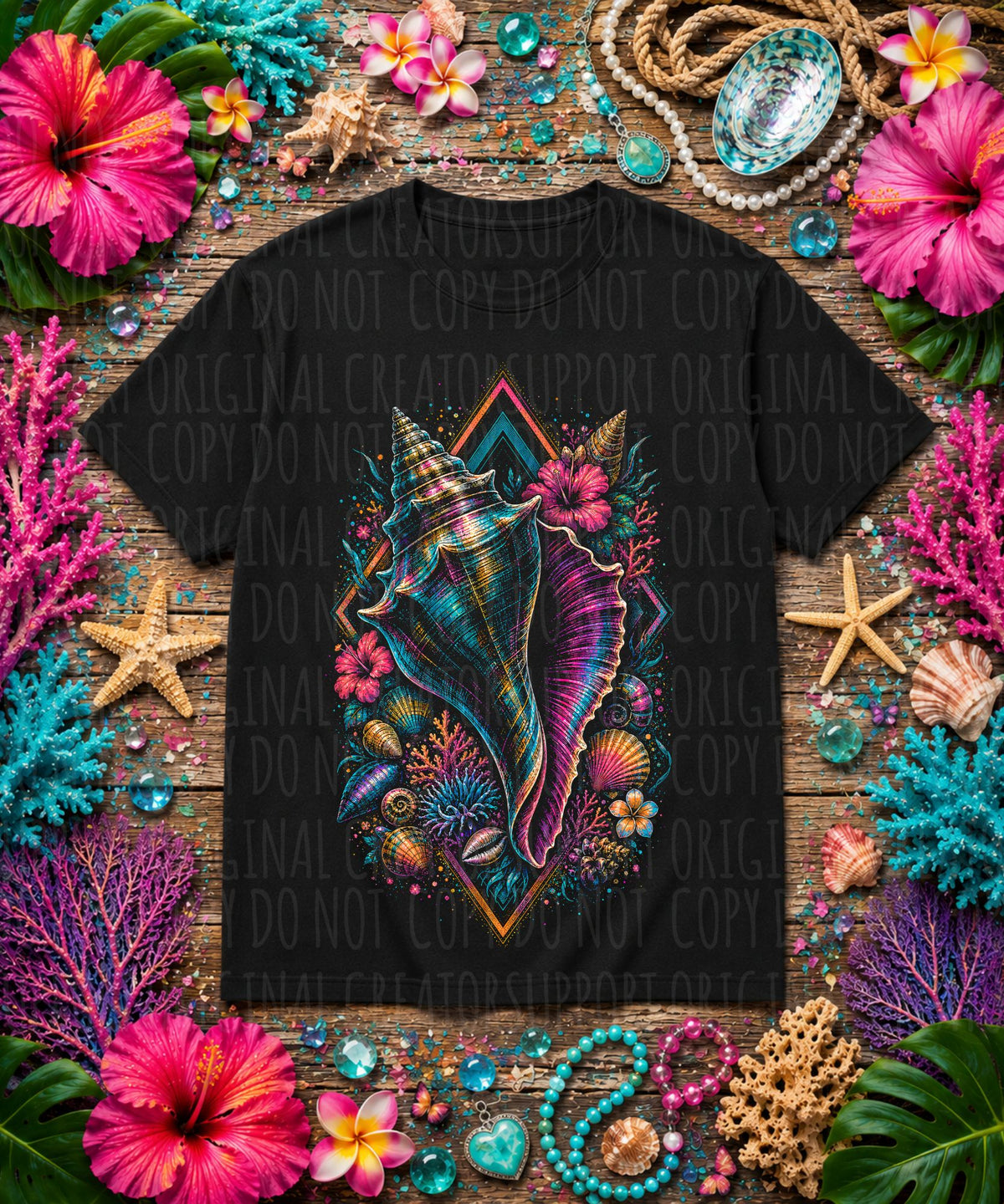 Floral seashell (Starlight) DTF Transfer