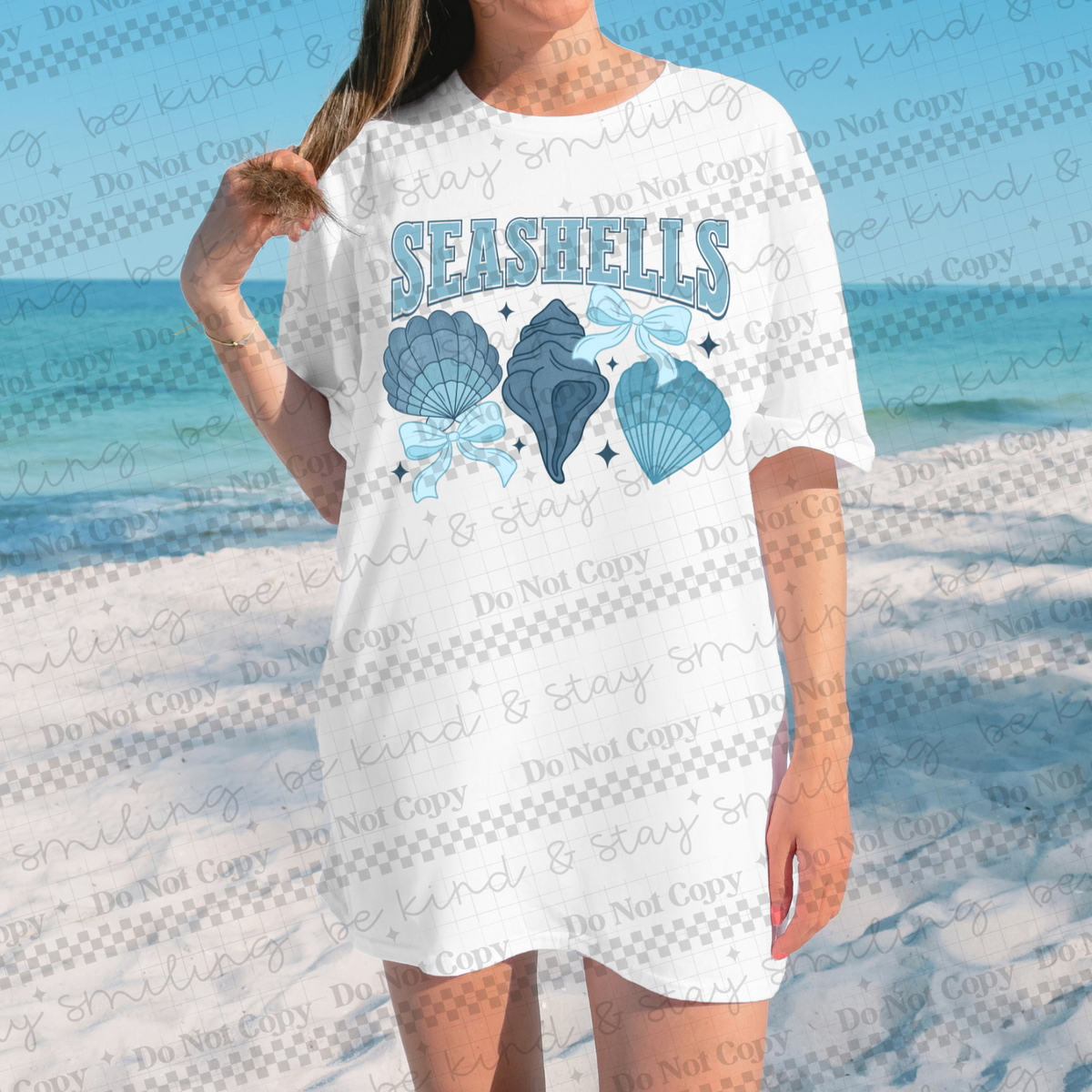 Blue Seashells with bows (CMLD) 102772 DTF transfer
