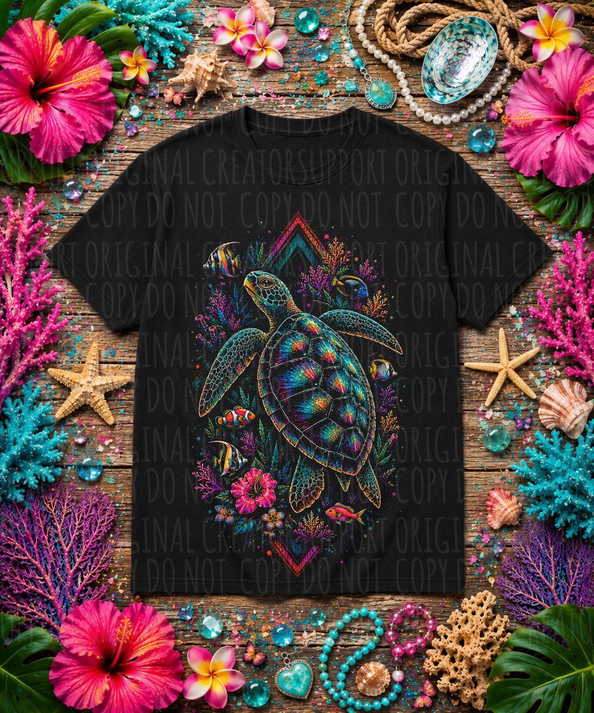 Floral sea turtle (Starlight) DTF Transfer