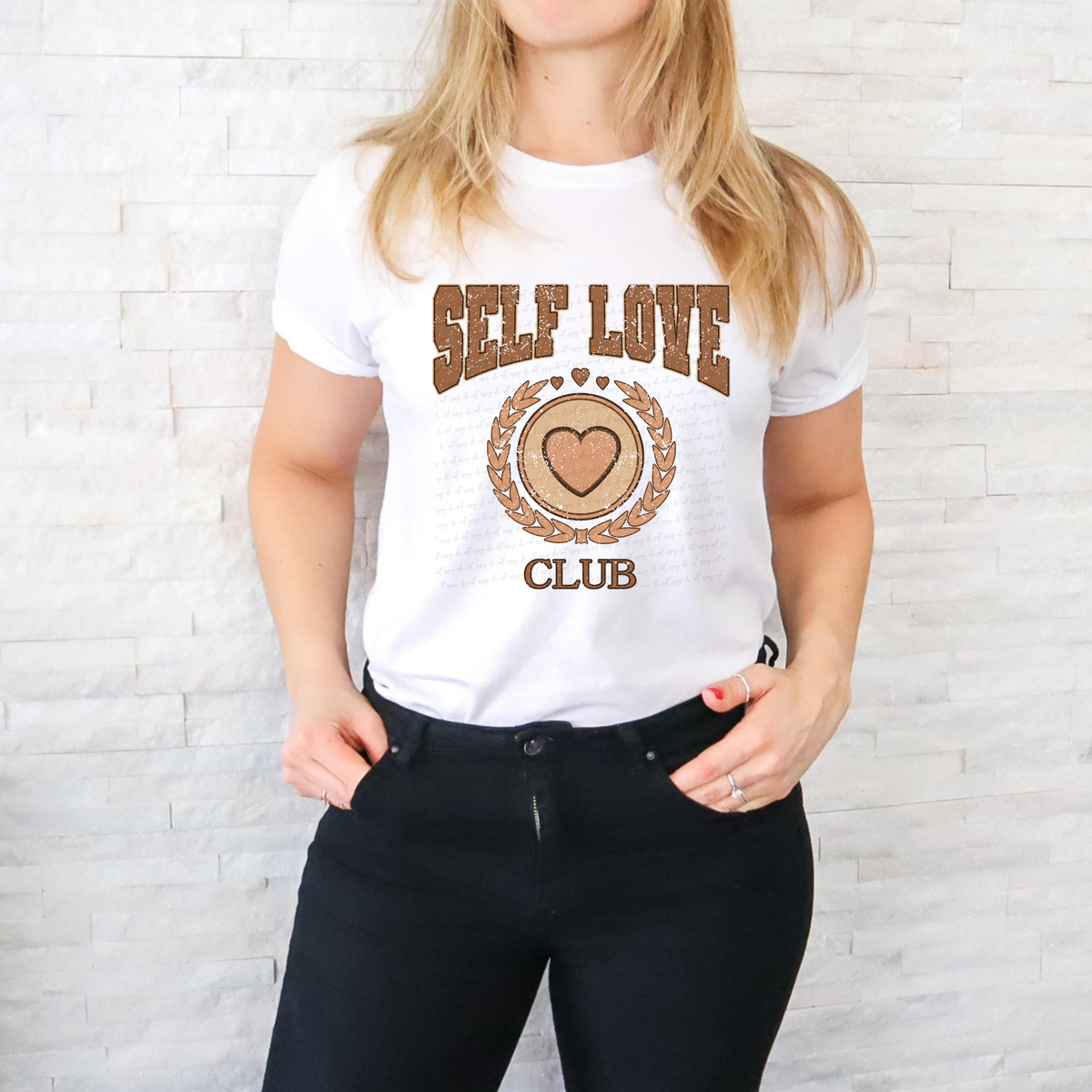 Self Love Club Brown Heart Distressed 116352 DTF Transfer