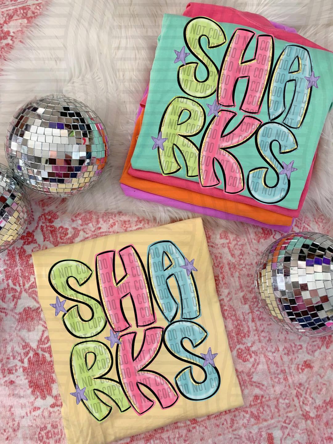 Sharks Glittery & Preppy Mascots (Caplinger) DTF transfer