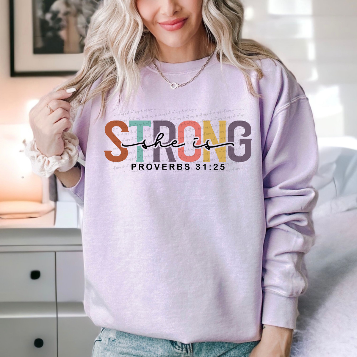 She Is Strong Proverbs 31:25 Pastel 76409 DTF Transfer