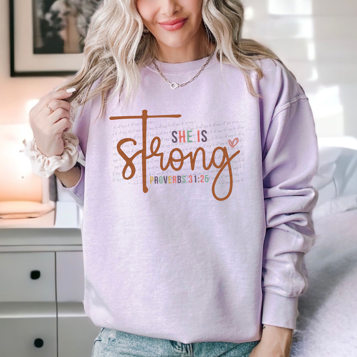 She Is Strong Proverbs 31:25 Colorful 76408 DTF Transfer