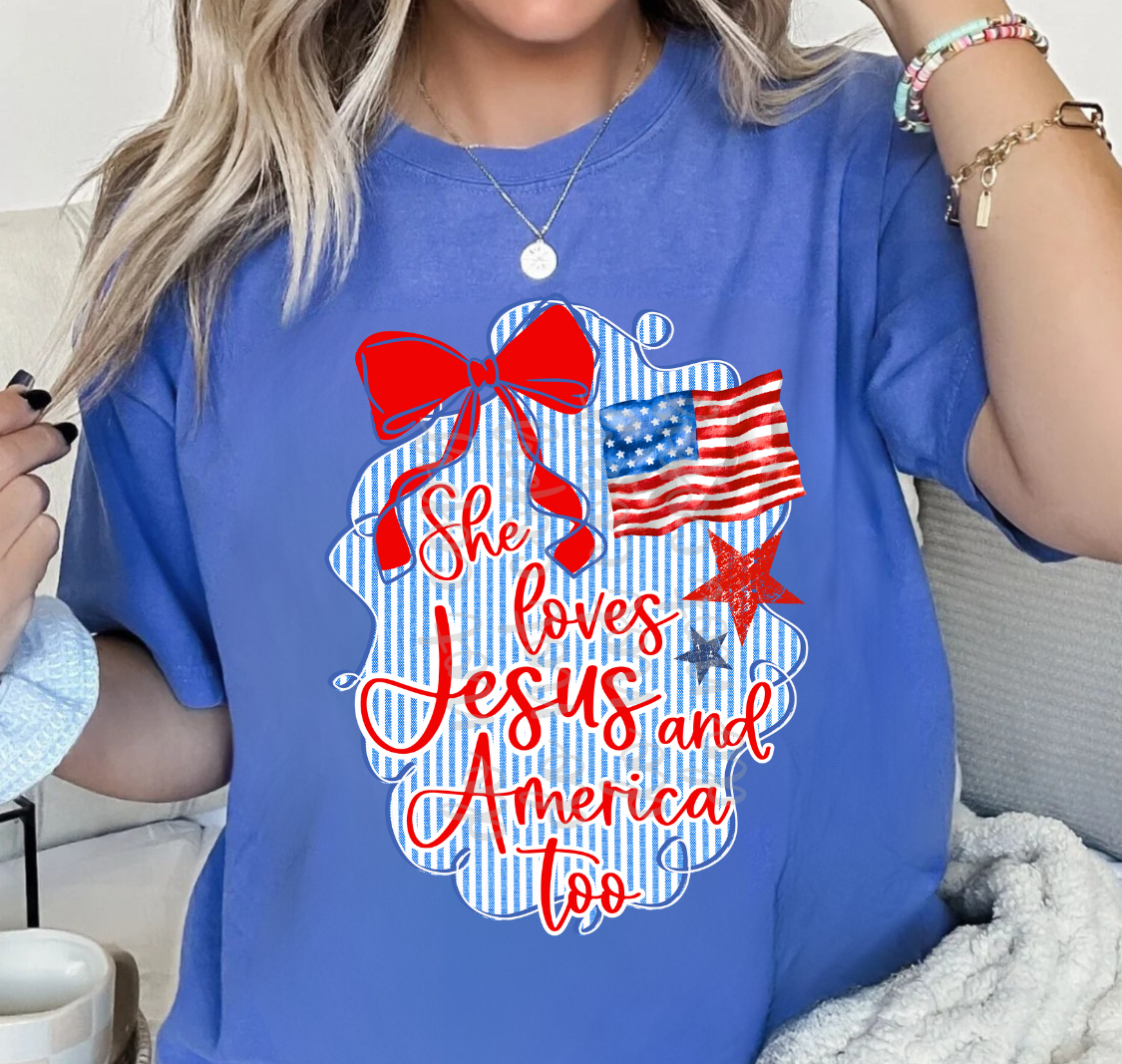 She loves Jesus and America too (Parker) 100570 DTF transfer