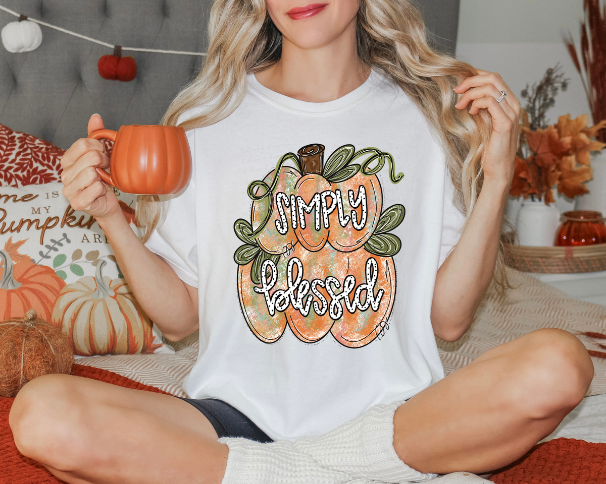 Simply Blessed Stacked Pumpkin White 108925 DTF transfer