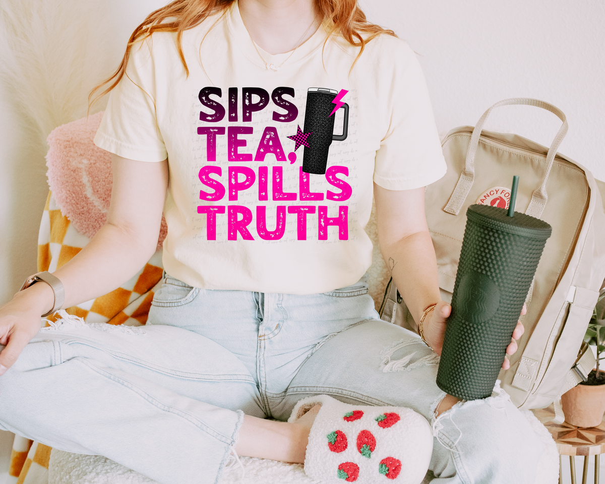 Sips Tea Spills Truth 117941 DTF transfer