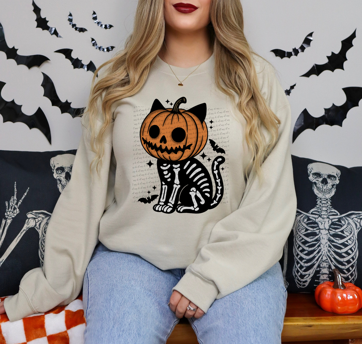 Skeleton Pumpkin Cat Full Color 42973 DTF transfer