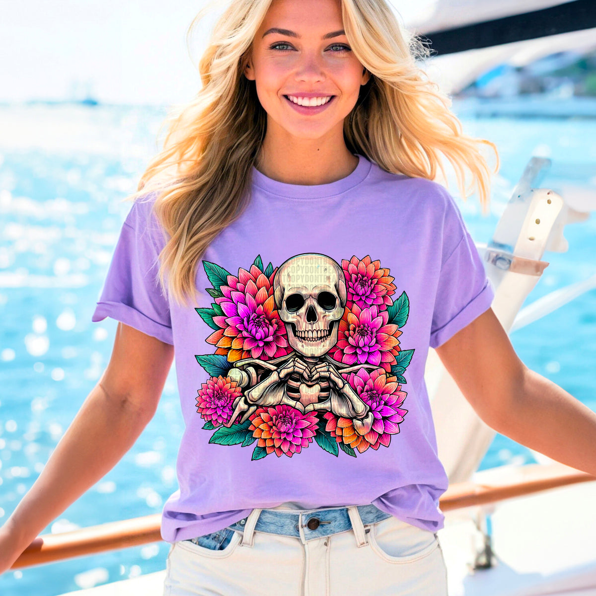 Skellie With Purple And Pink Flowers 104249 DTF transfer