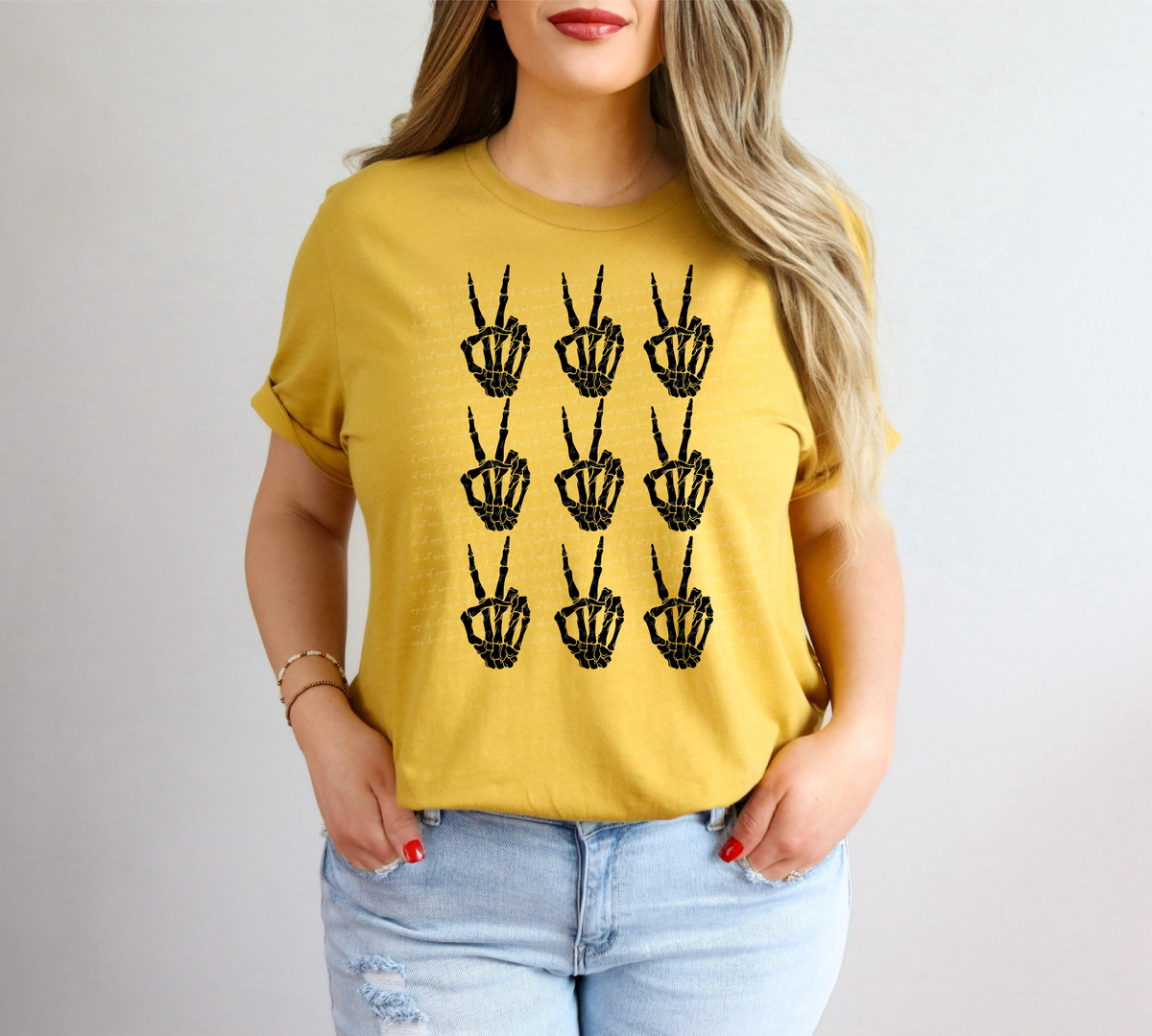 Skull Hand Peace Sign Grid BLACK 116013 DTF Transfer