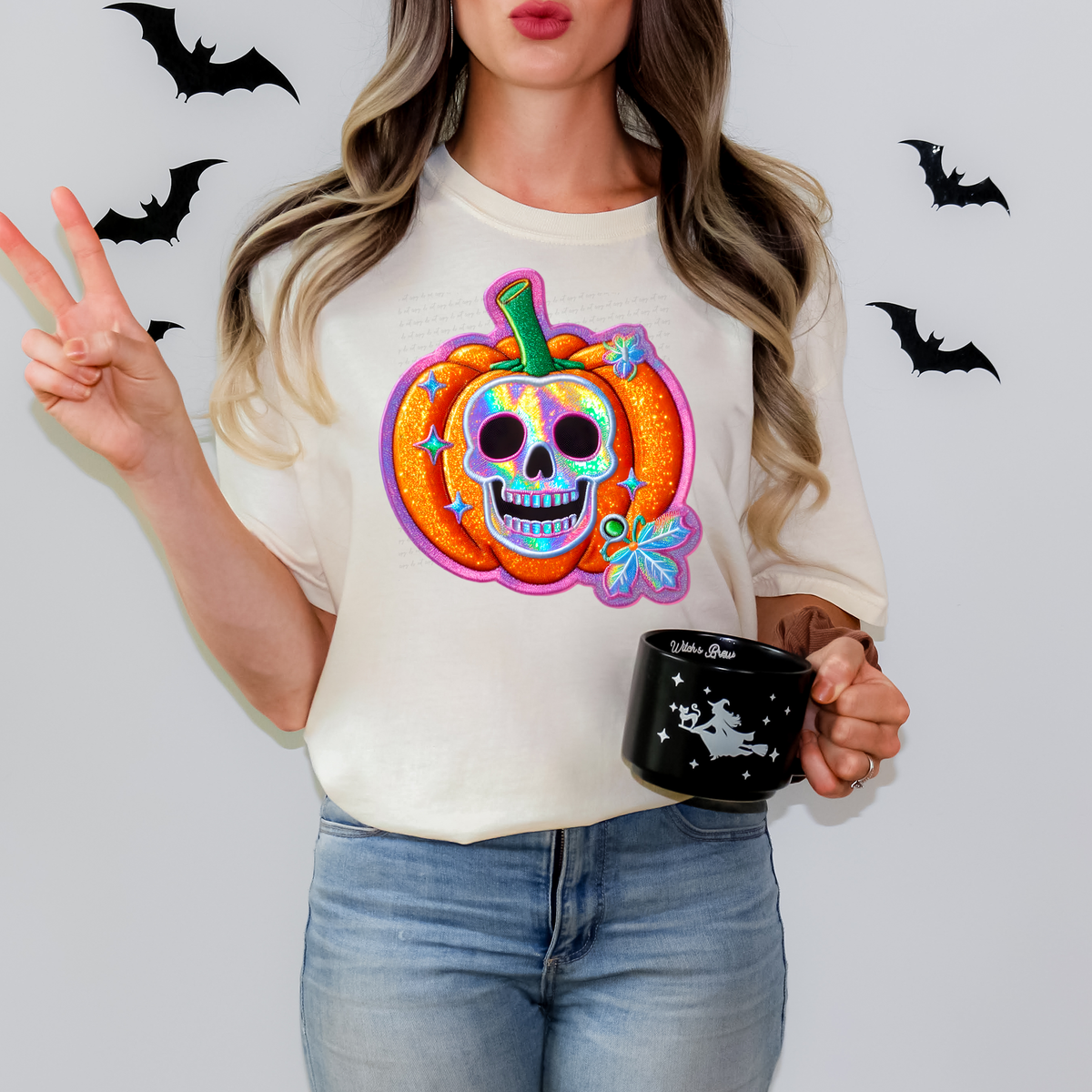 Skull Pumpkin Faux Embroidery 108785 DTF transfer