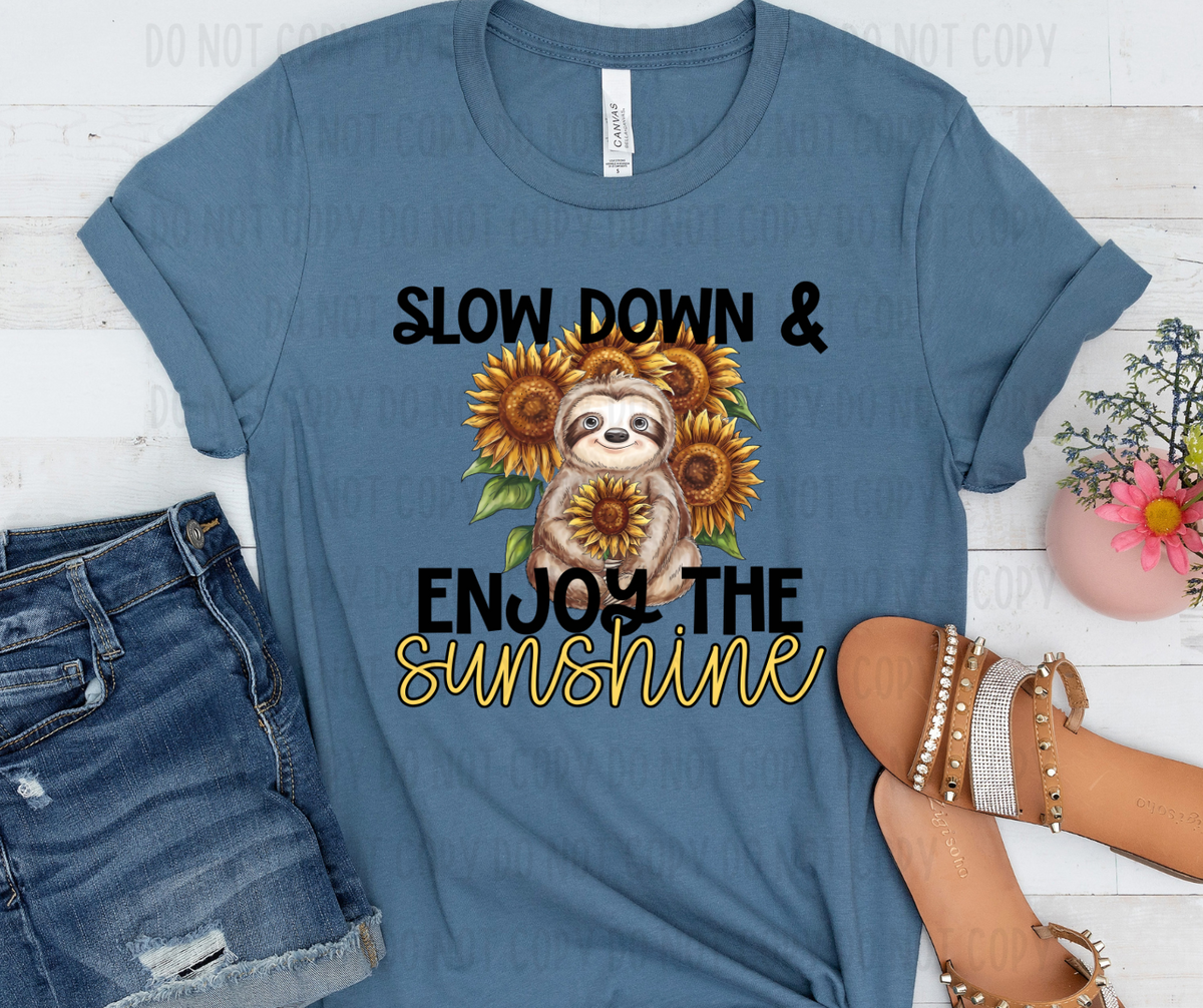 Slow down & enjoy the sunshine sloth (canvista) DTF transfer