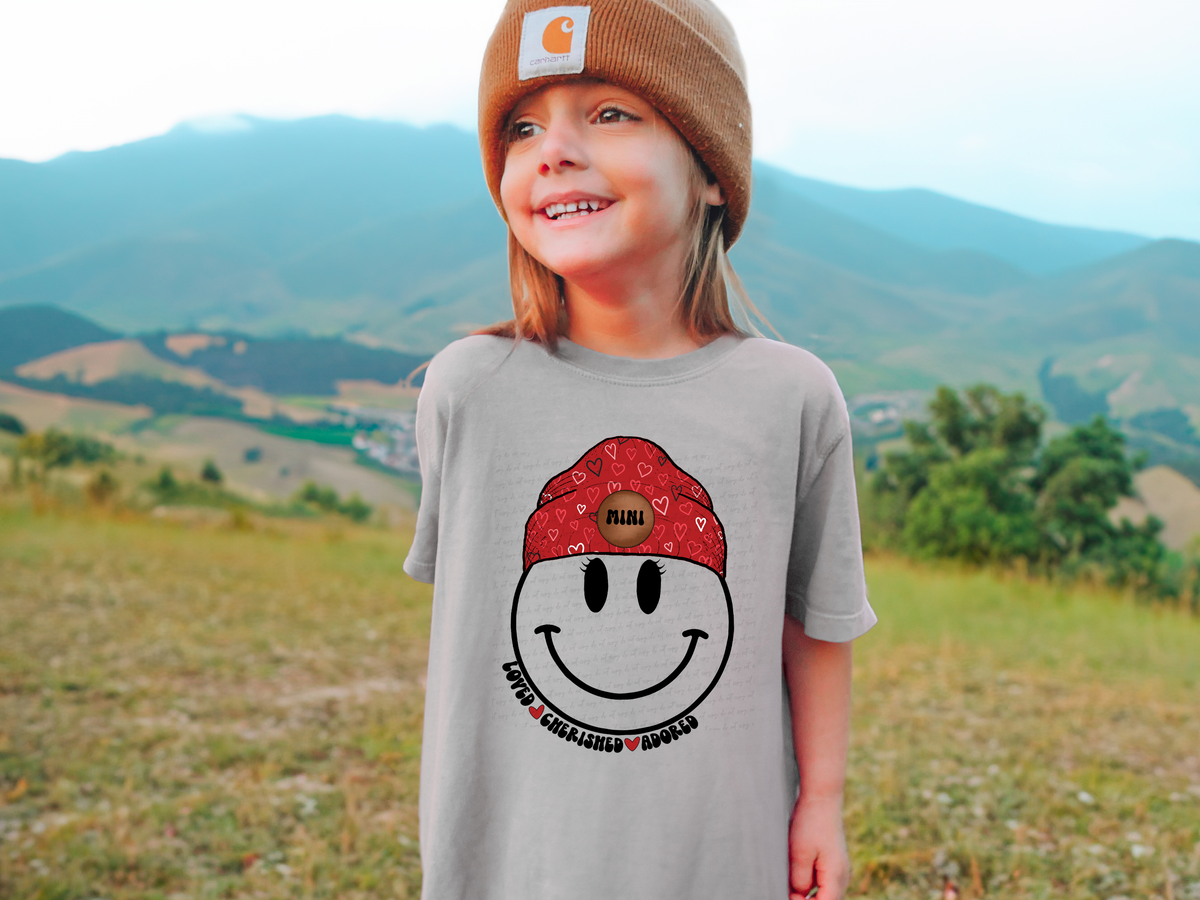 Loved Cherished Adored Mini Smiley Beanie 116979 DTF Transfer
