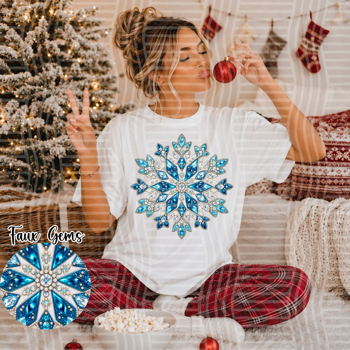 BLUE Snowflake - Faux Rhinestone (Caplinger)DTF Transfer