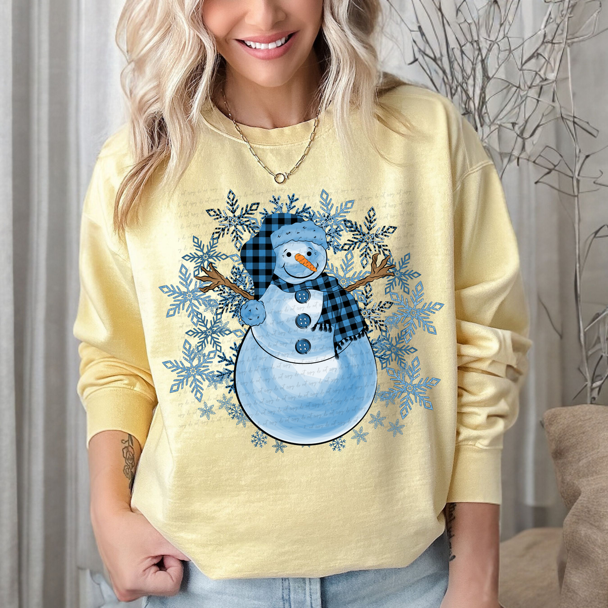 Snowman Snowflakes Blue 81749 DTF Transfer