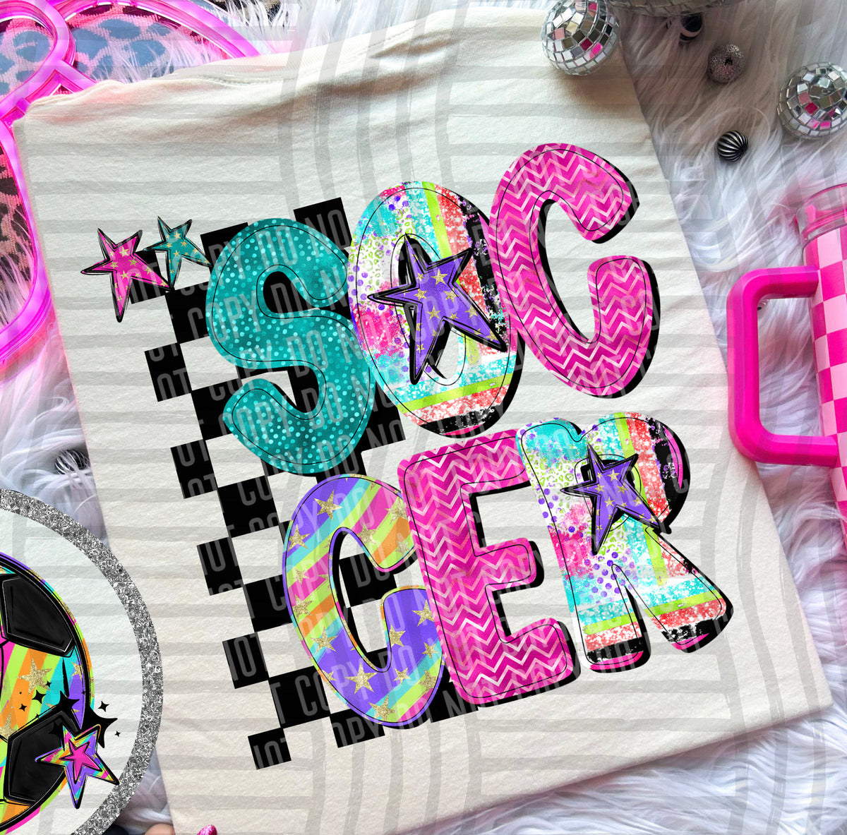 Soccer - Colorful Stripe With Stars And Checker BACK PRINT 108258 DTF transfer