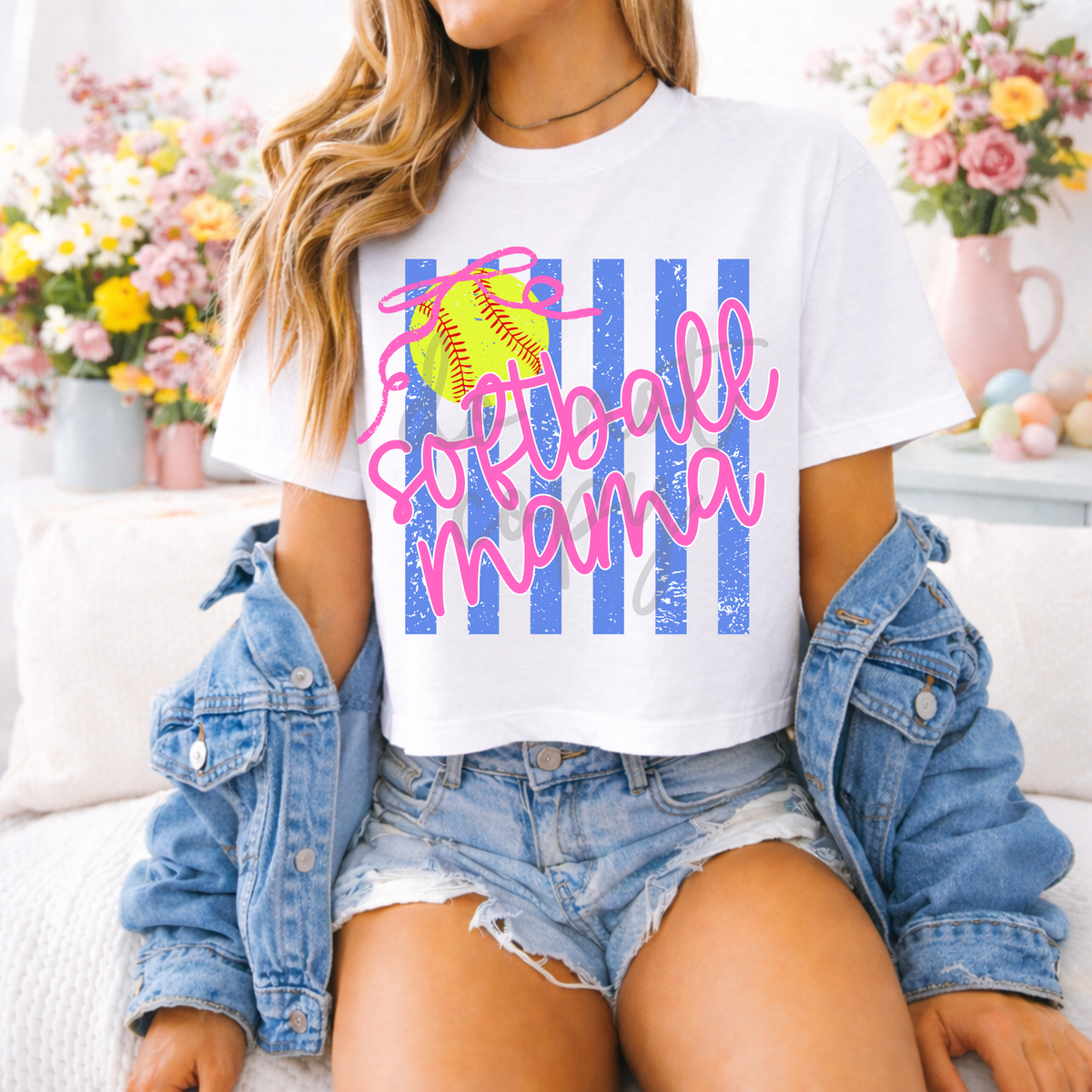 Softball mama blue stripes (Parker) DTF Transfer