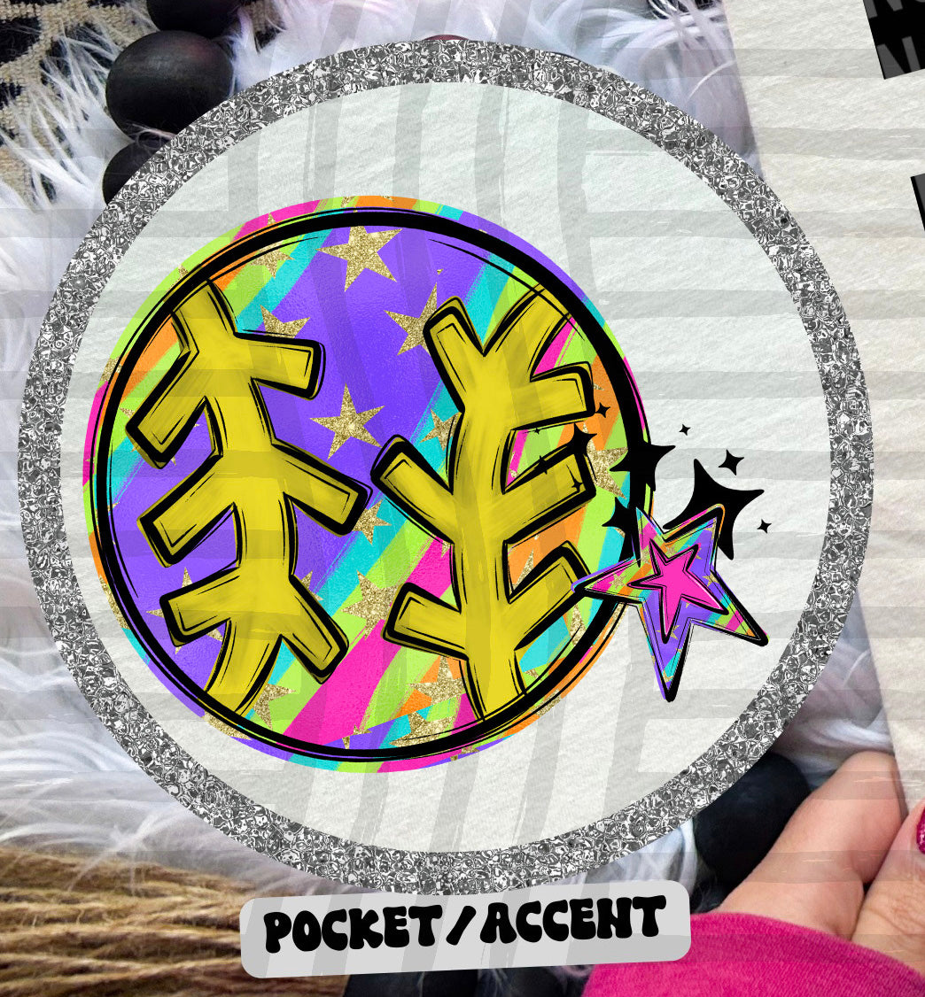 Softball - Colorful Stripe With Stars And Checker POCKET PRINT 108261 DTF transfer
