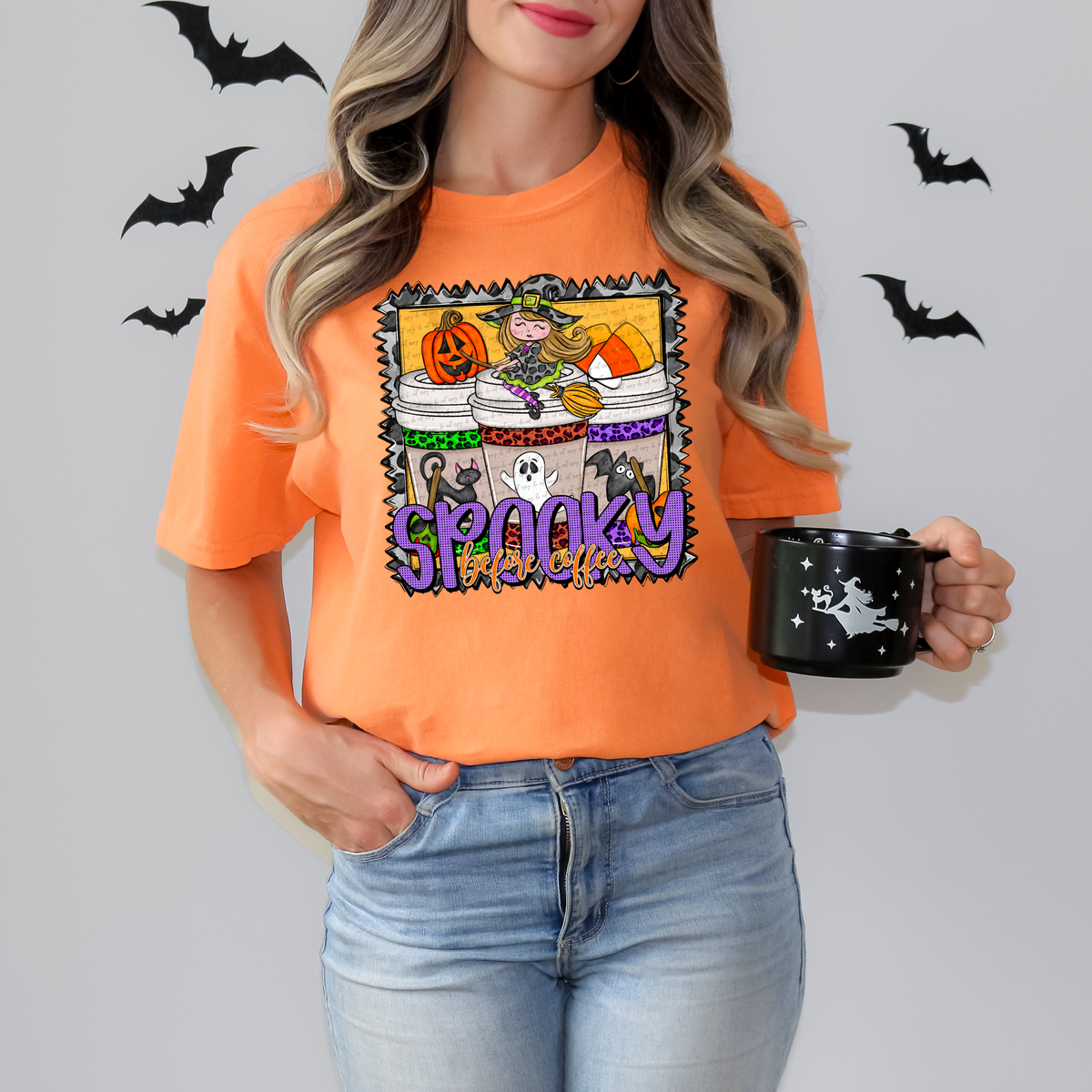 Spooky Before Coffee Witch Girl 54273 DTF transfer