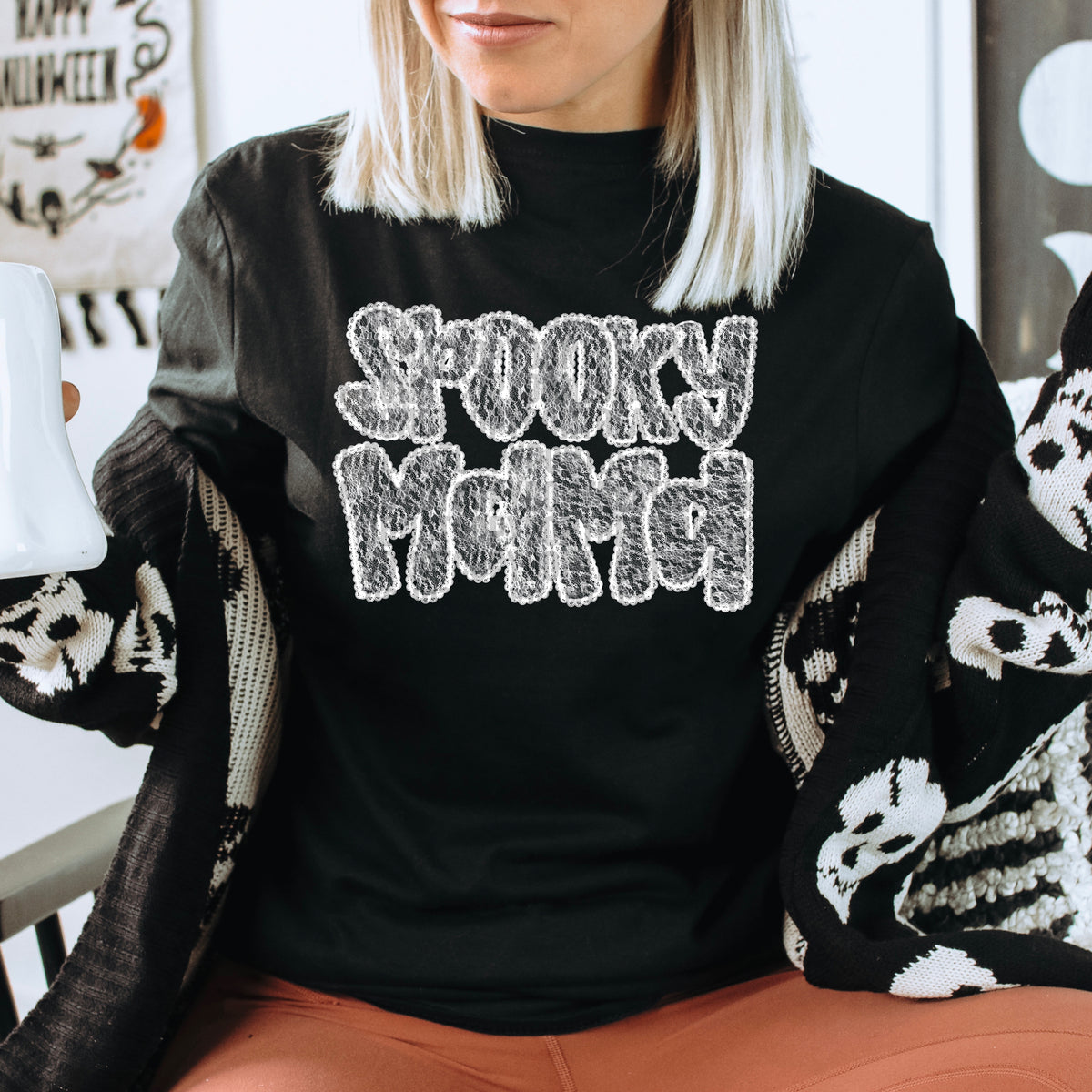 Spooky mama WHITE lace 68794 DTF transfer