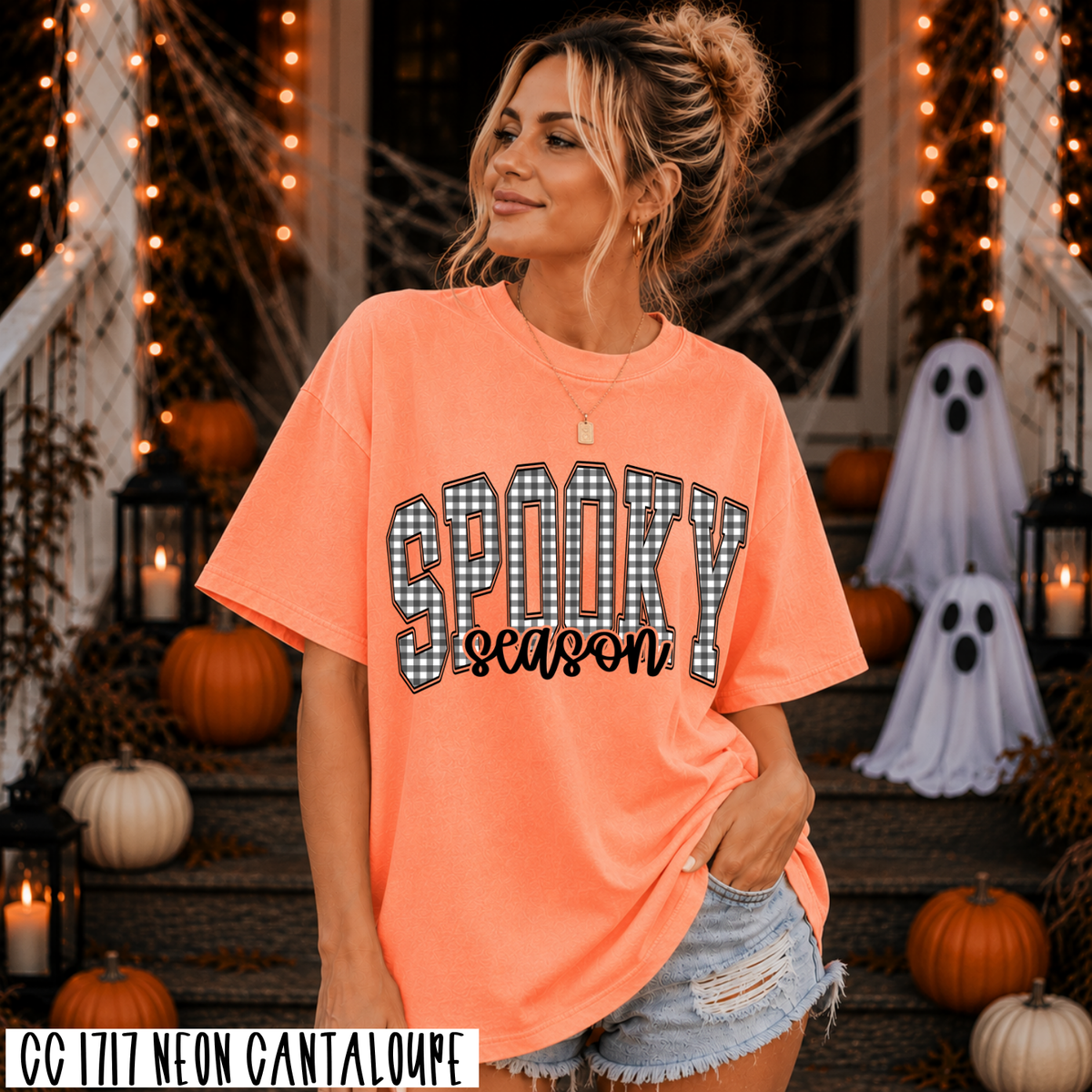 Black and white gingham spooky season (Parker) DTF transfer