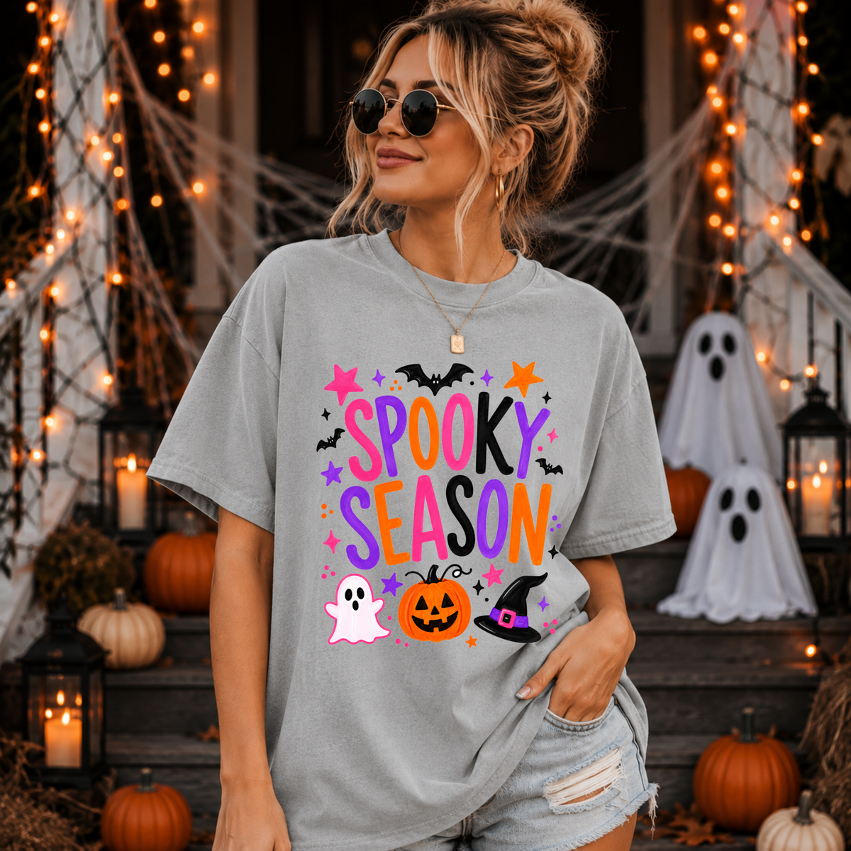 Spooky season ghost and pumpkin (Parker) DTF Transfer