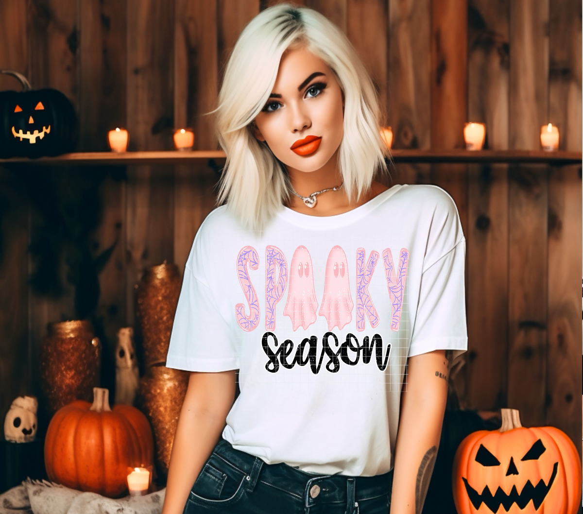 Spooky season pink spiderweb filled (Linda) DTF Transfer