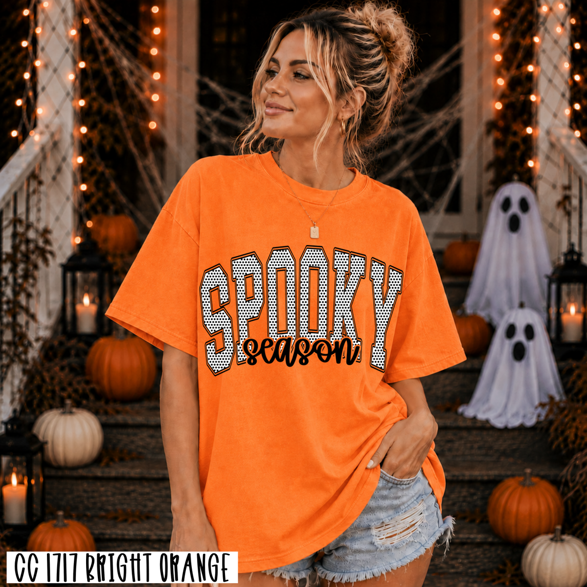 Black and white polkadot spooky season (Parker) DTF transfer