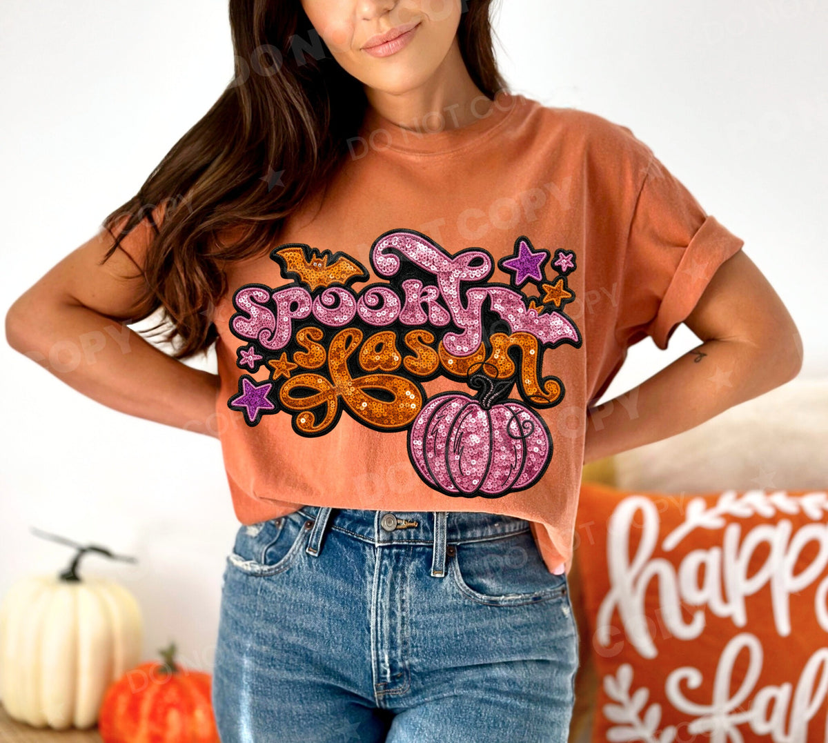 Spooky season bats stars and pumpkin faux sequins (HW) DTF