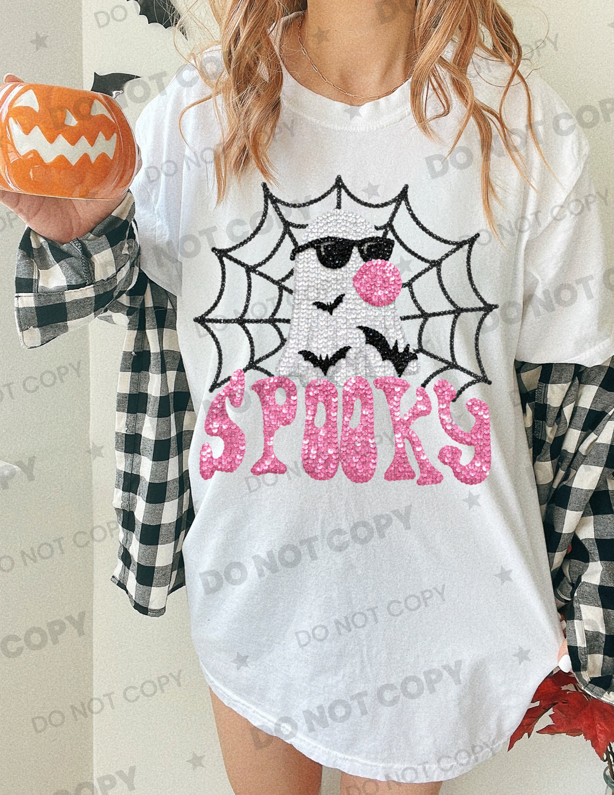 Spooky ghost blowing bubble faux sequins (HW) DTF