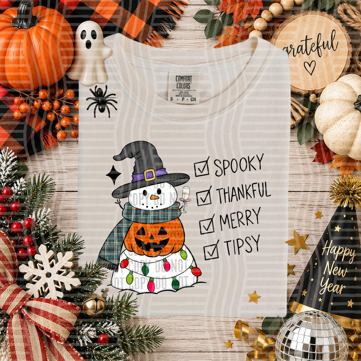 Spooky thankful merry tipsy checklist DTF Transfer