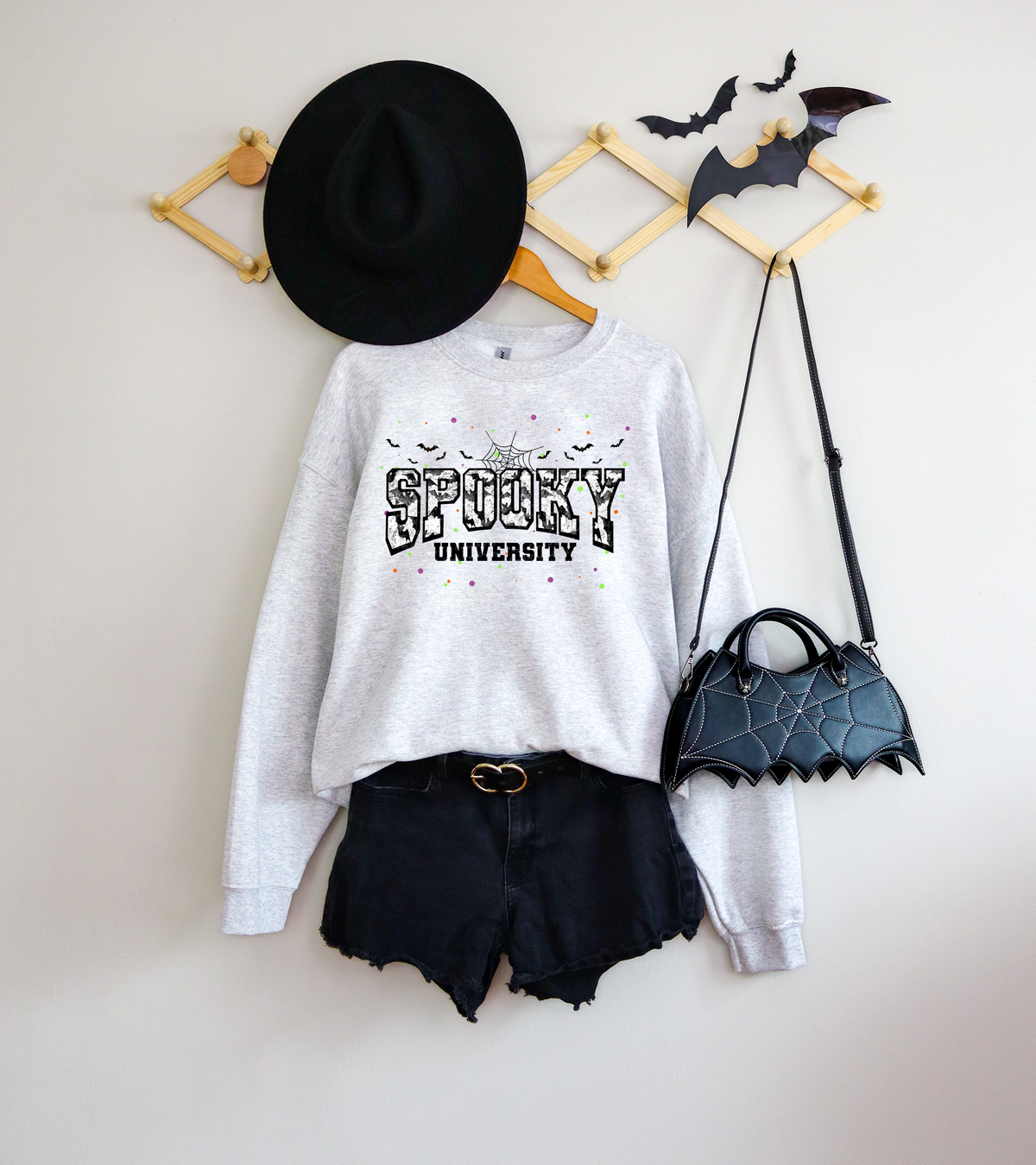 Spooky University with bat letters colored polka dot 110972 DTF transfer