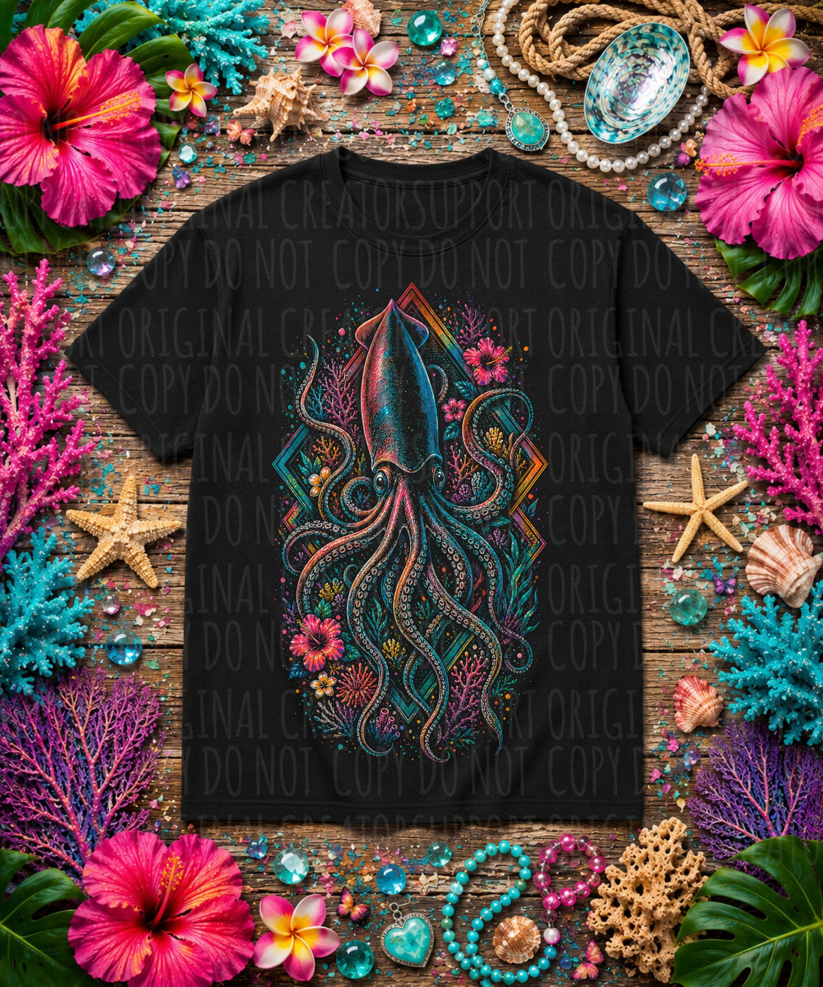Floral squid (Starlight) DTF Transfer