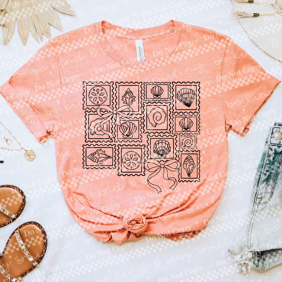 Seashell Stamps Black NO WORDS (CMLD) 102770 DTF transfer