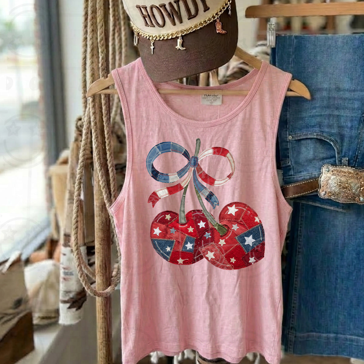 Faux patchwork RWB cherries (HW) DTF Transfer