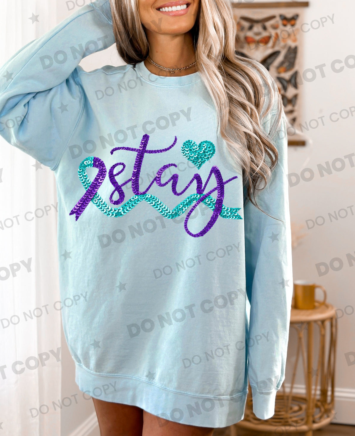 Stay blue and purple ribbon faux sequins (HW) DTF
